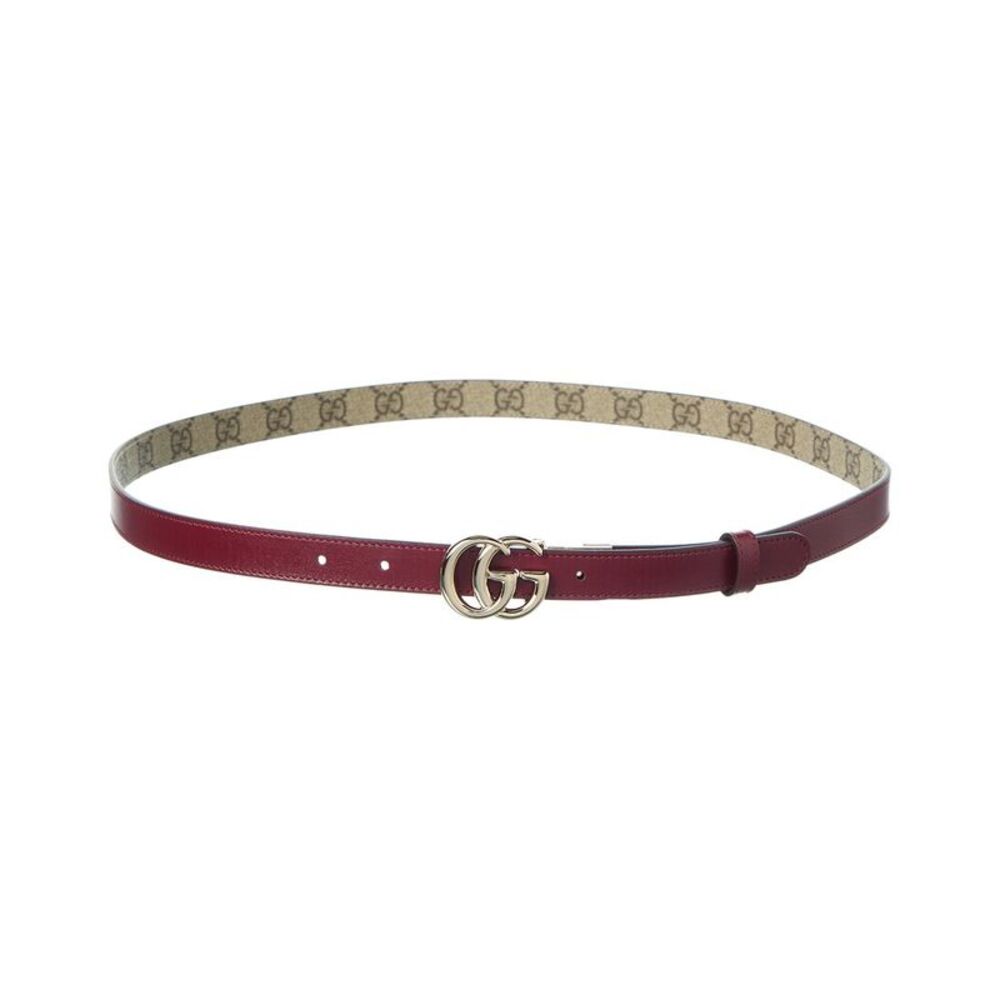 Gucci Gg Marmont Thin Reversible Gg Supreme Canvas & Leather Belt, Red - Picture 1 of 4
